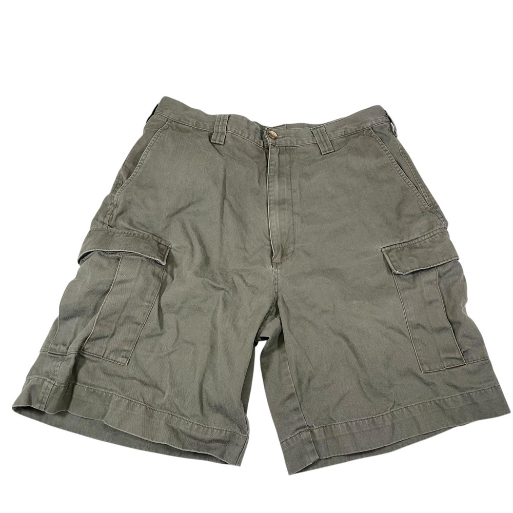 Haggar 34 Olive Green Cargo Shorts Cotton Utility Pockets Gorpcore Hiking Rugged